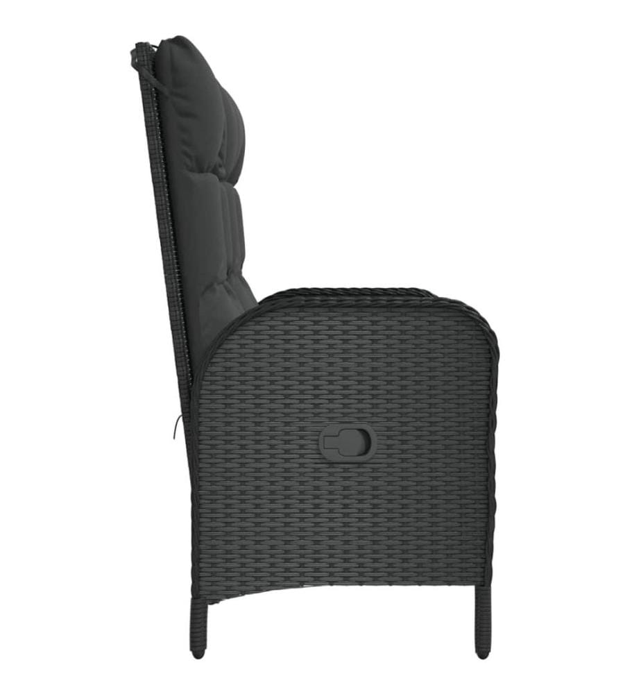 Banc de jardin inclinable avec coussins 107 cm Poly rotin Noir