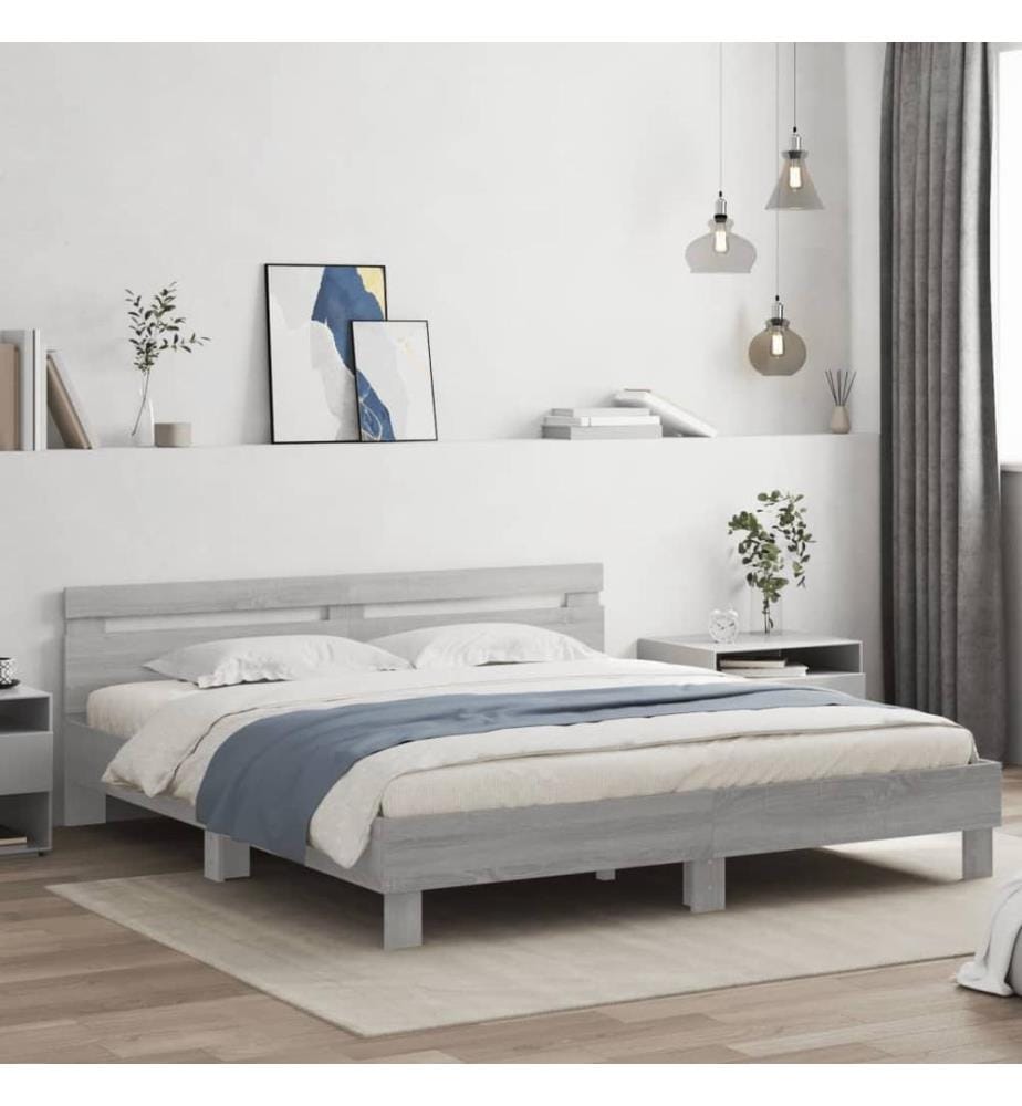 Cadre de lit avec LED sans matelas sonoma gris 160x200 cm