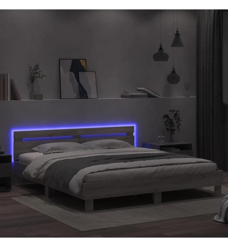 Cadre de lit avec LED sans matelas sonoma gris 160x200 cm