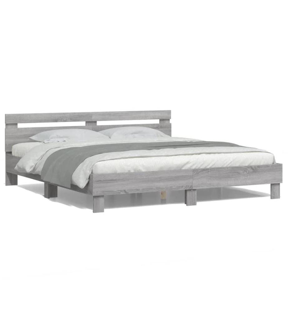 Cadre de lit avec LED sans matelas sonoma gris 160x200 cm