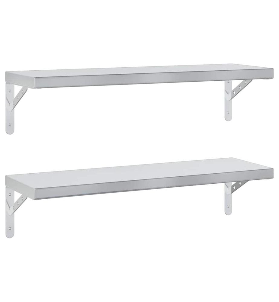 Wandregale 2 Stk. 75x23,5 cm Silbern Edelstahl