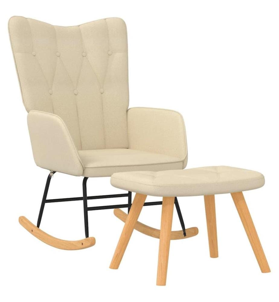 Schaukelsessel mit Hocker Creme Stoff