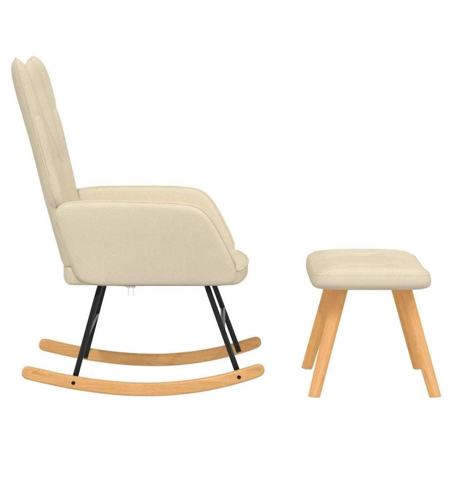 Schaukelsessel mit Hocker Creme Stoff