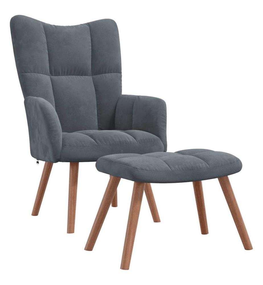 Relaxsessel mit Hocker Dunkelgrau Samt