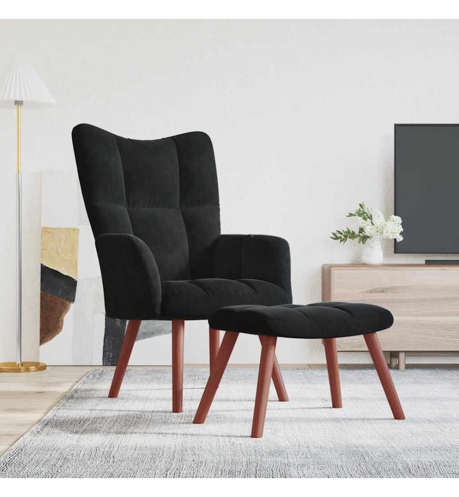Relaxsessel mit Hocker Schwarz Samt