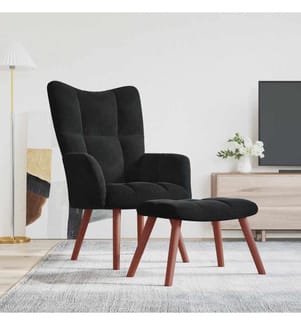 Chaise de relaxation avec repose-pied Noir Velours