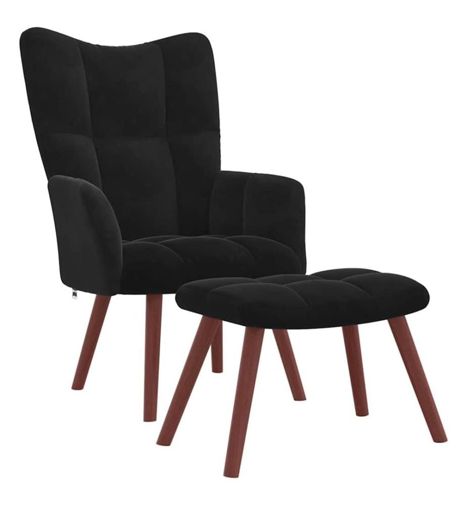 Relaxsessel mit Hocker Schwarz Samt