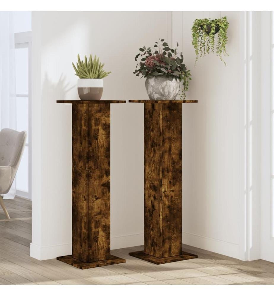 Supports pour plantes 2 pcs chêne fumé bois d'ingénierie