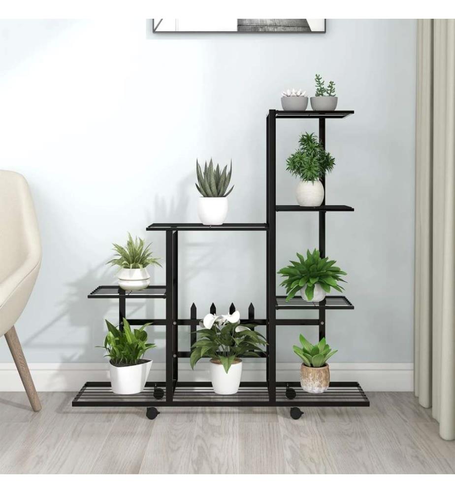 Blumenständer auf Rollen 94,5x25x92,5 cm Schwarz Metall
