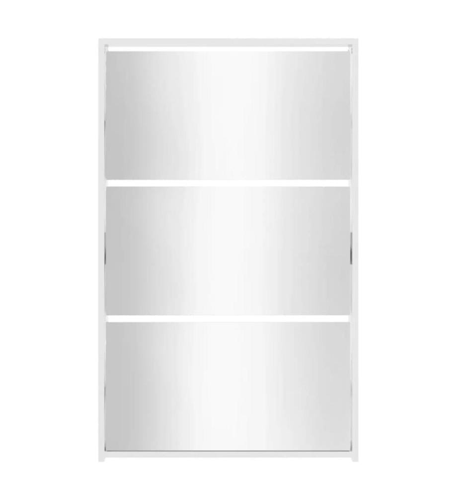 Schuhschrank mit Spiegel 3 Fächer Hochglanz-Weiss 63x17x102,5 cm