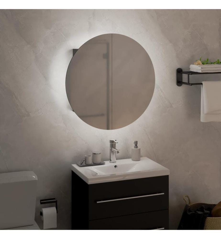 Badezimmerschrank mit Rundem Spiegel & LED Grau 40x40x17,5 cm