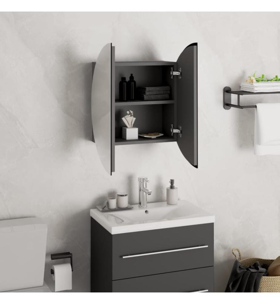 Badezimmerschrank mit Rundem Spiegel & LED Grau 40x40x17,5 cm