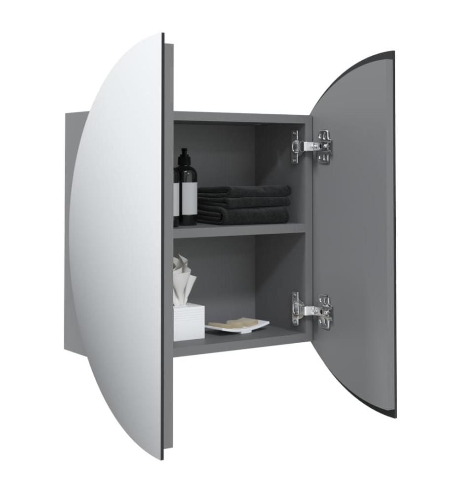 Badezimmerschrank mit Rundem Spiegel & LED Grau 40x40x17,5 cm