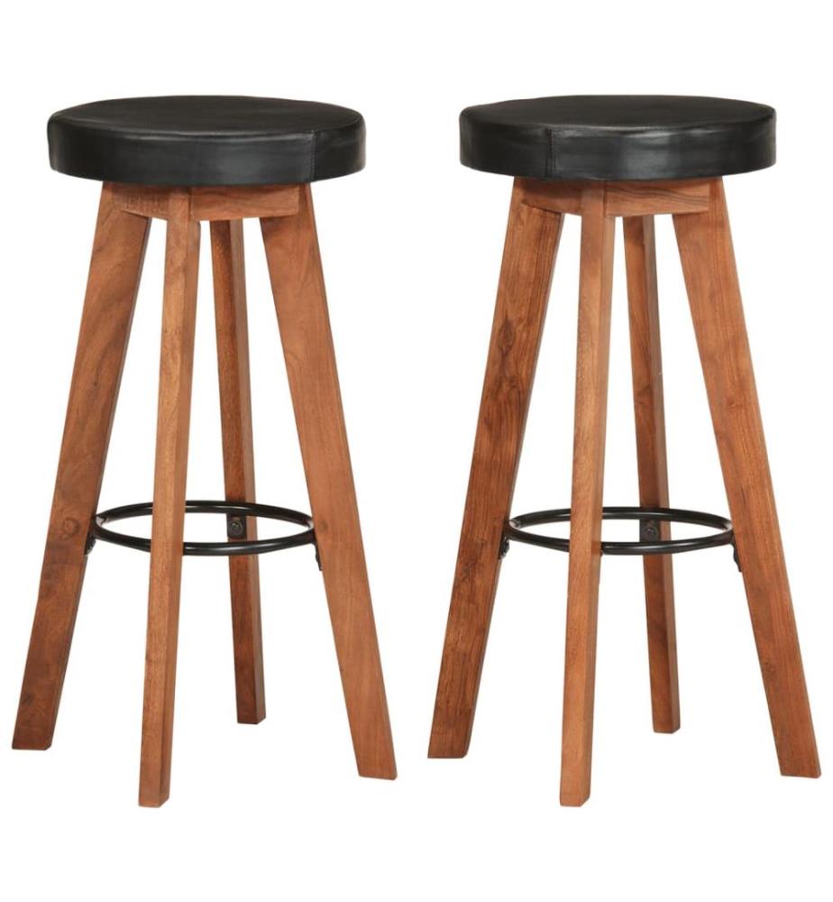 Barhocker 2 Stk. Echtleder und Massivholz Akazie