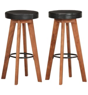 Tabourets de bar 2 pcs Cuir véritable et bois d'acacia solide