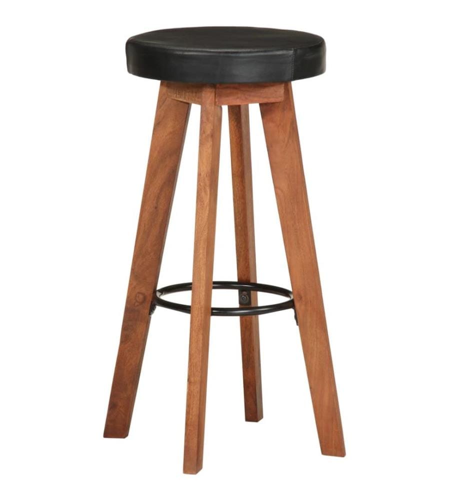 Barhocker 2 Stk. Echtleder und Massivholz Akazie