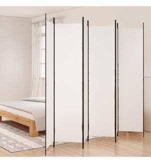 6-tlg. Paravent Weiss 300x220 cm Stoff