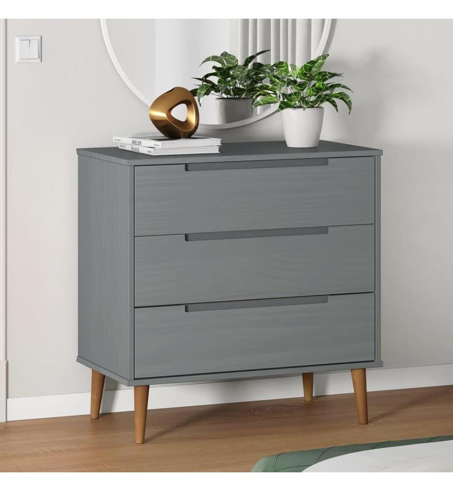 Commode MOLDE Gris 80x40x80 cm Bois de pin massif