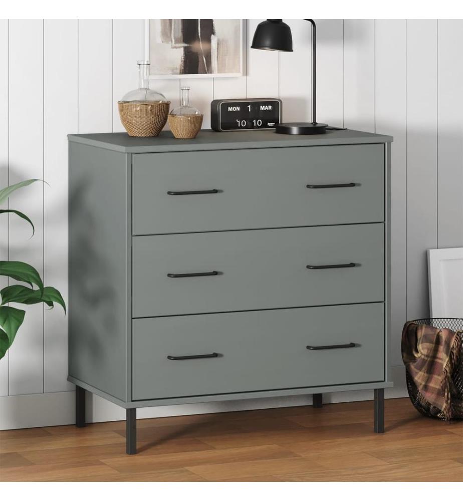 Sideboard OSLO mit 3 Schubladen Grau 77x40x79,5 cm Massivholz