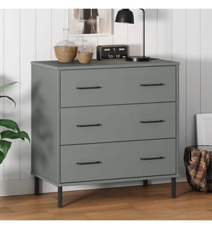 Sideboard OSLO mit 3 Schubladen Grau 77x40x79,5 cm Massivholz