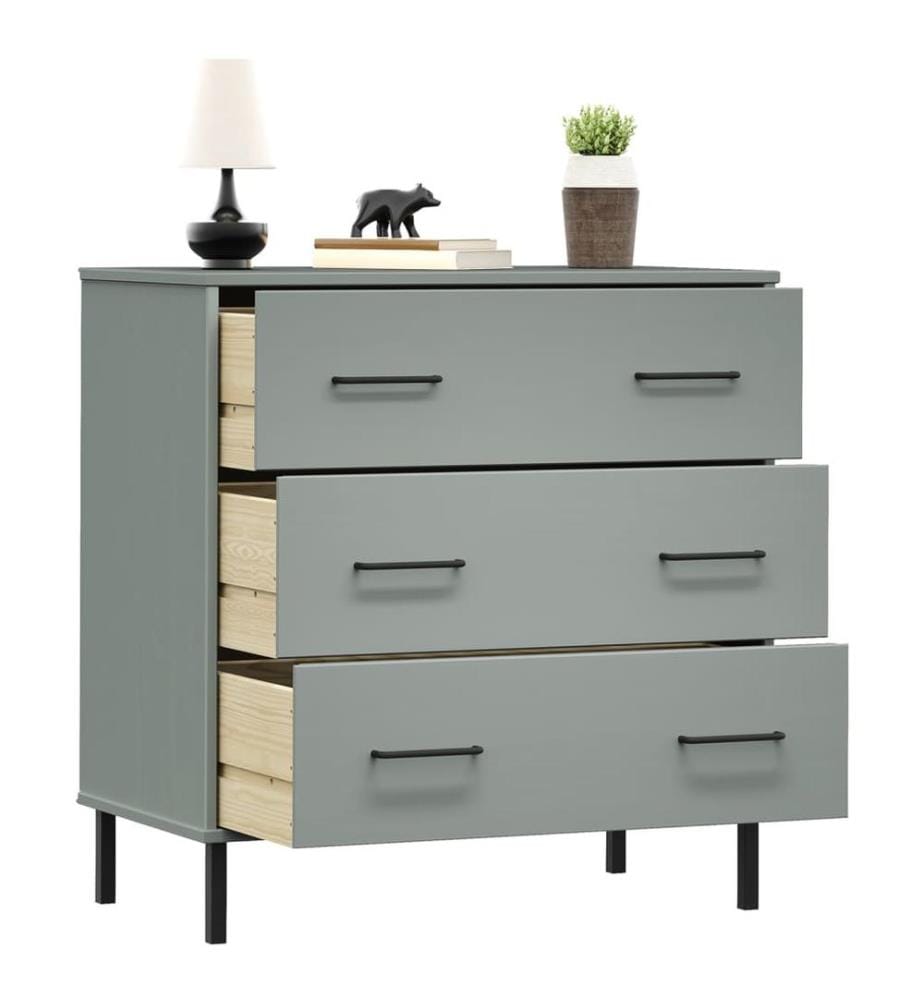 Sideboard OSLO mit 3 Schubladen Grau 77x40x79,5 cm Massivholz