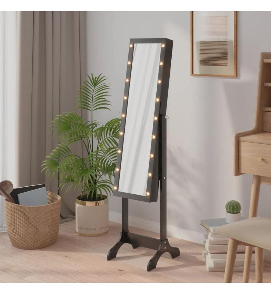 Standspiegel mit LED Schwarz 34x37x146 cm