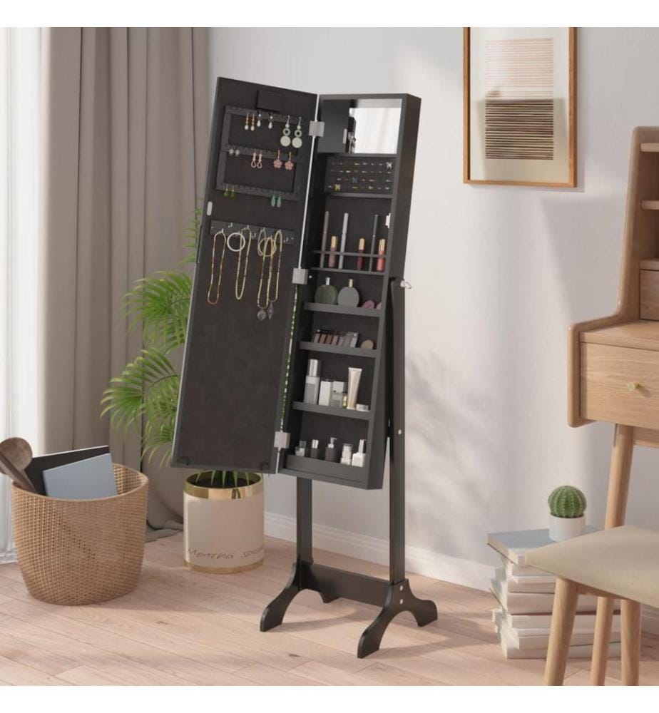 Standspiegel mit LED Schwarz 34x37x146 cm