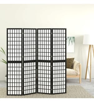 4-tlg. Paravent Japanischer Stil Faltbar 160x170 cm Schwarz