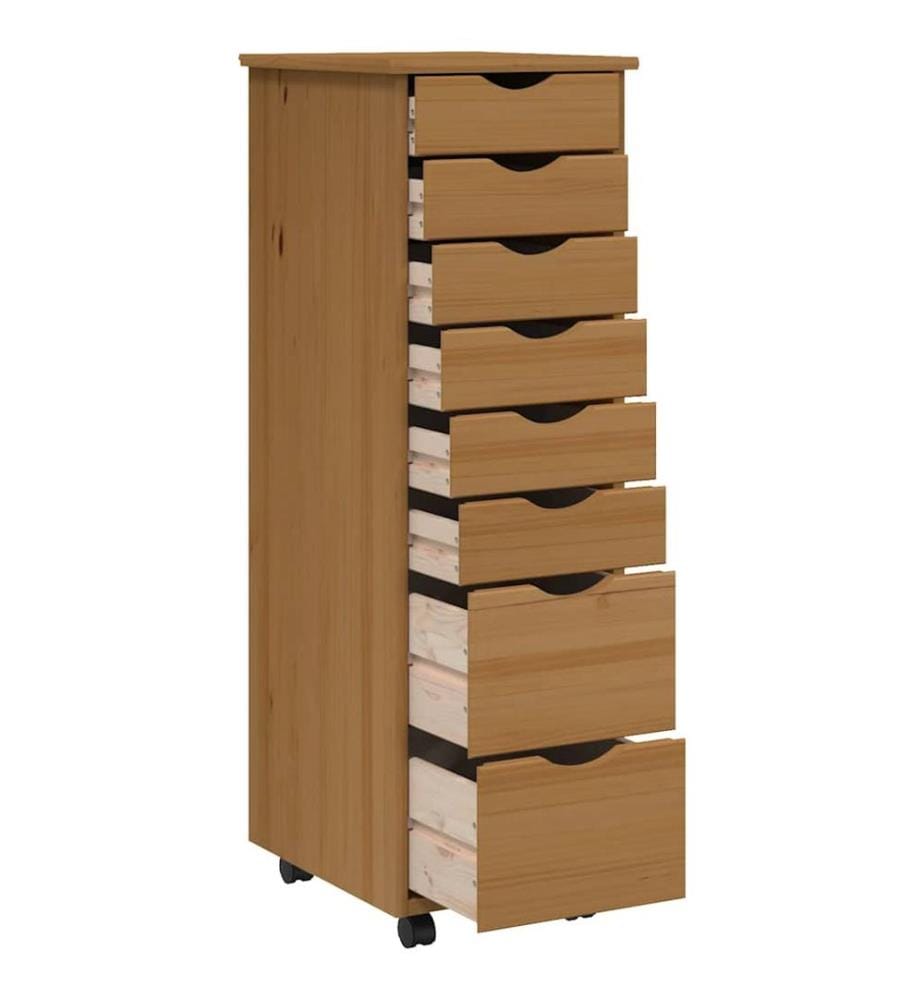 Armoire roulante avec tiroirs MOSS bois de pin marron miel