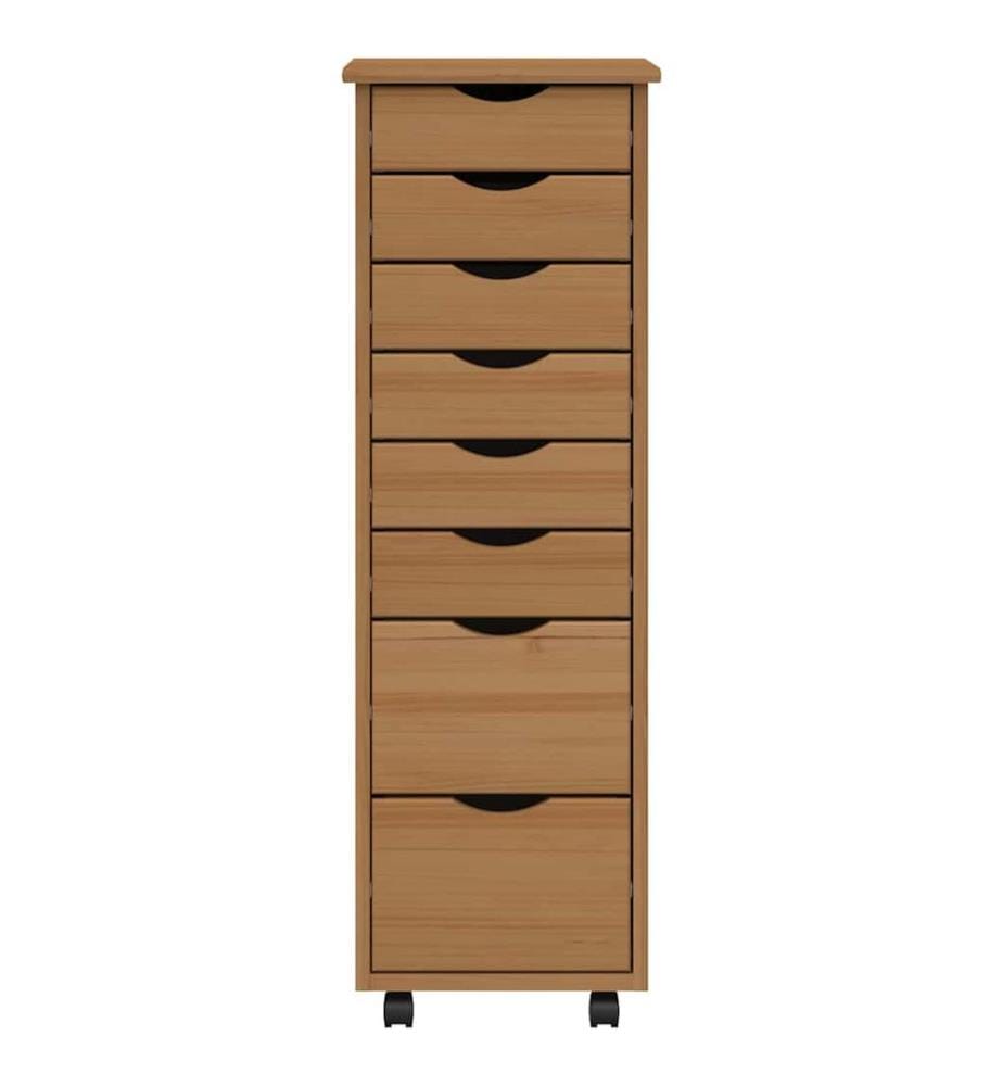 Armoire roulante avec tiroirs MOSS bois de pin marron miel
