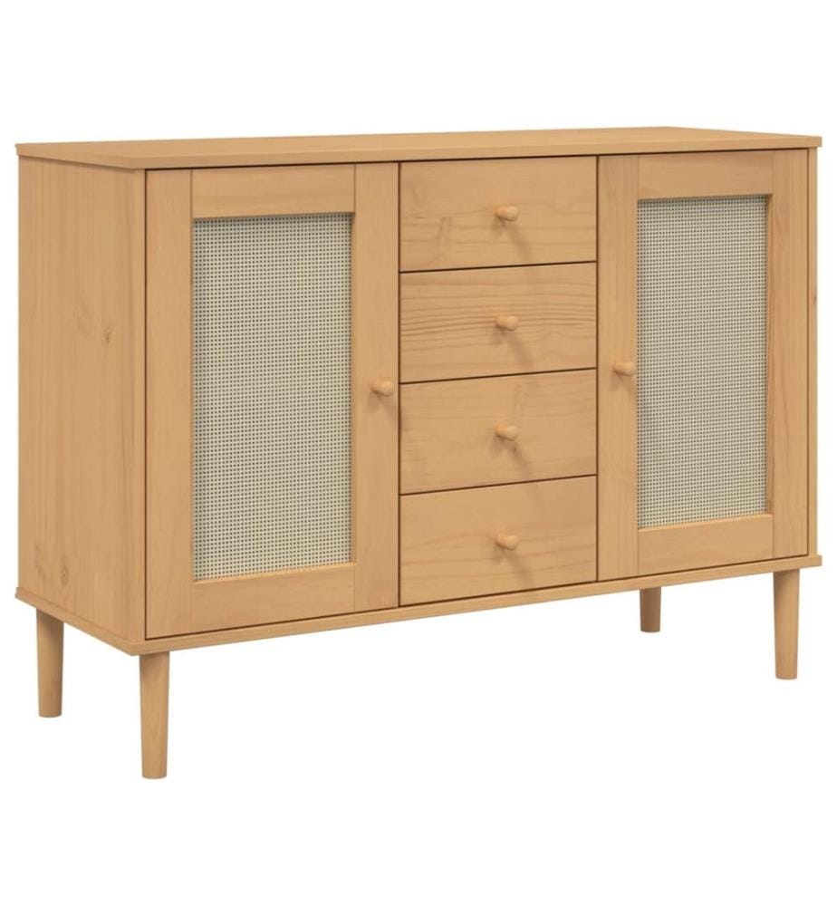 Sideboard SENJA Rattan-Optik Braun 112x40x80 cm Kiefernholz