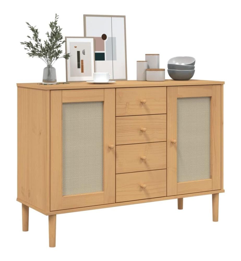 Sideboard SENJA Rattan-Optik Braun 112x40x80 cm Kiefernholz