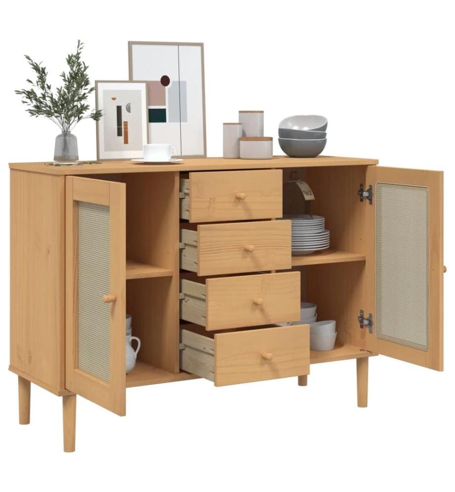 Sideboard SENJA Rattan-Optik Braun 112x40x80 cm Kiefernholz
