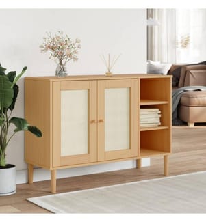 Sideboard SENJA Rattan-Optik Braun 112x40x80 cm Kiefernholz