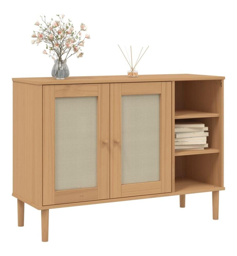 Sideboard SENJA Rattan-Optik Braun 112x40x80 cm Kiefernholz