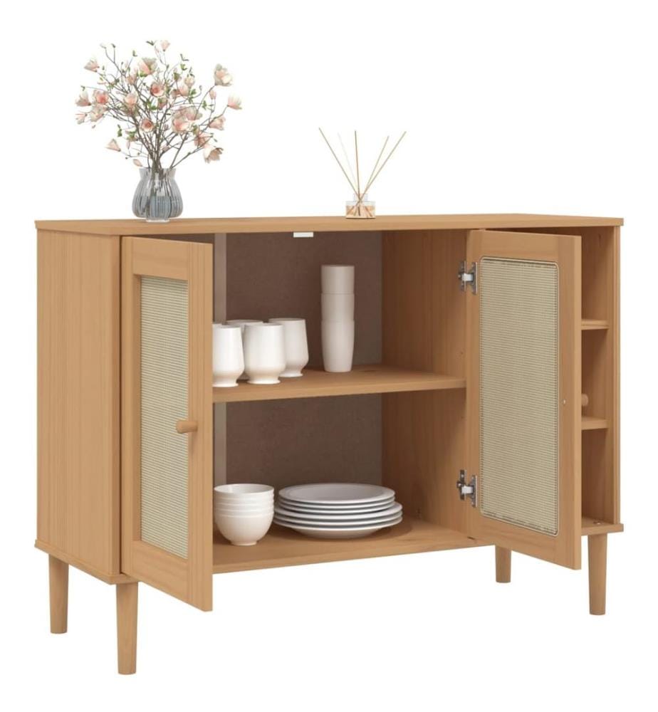 Sideboard SENJA Rattan-Optik Braun 112x40x80 cm Kiefernholz