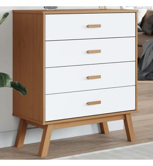 Schubladenschrank OLDEN Weiss und Braun Massivholz Kiefer