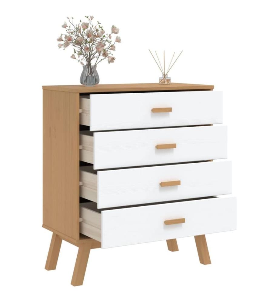 Armoire à tiroirs OLDEN blanc et marron bois de pin solide
