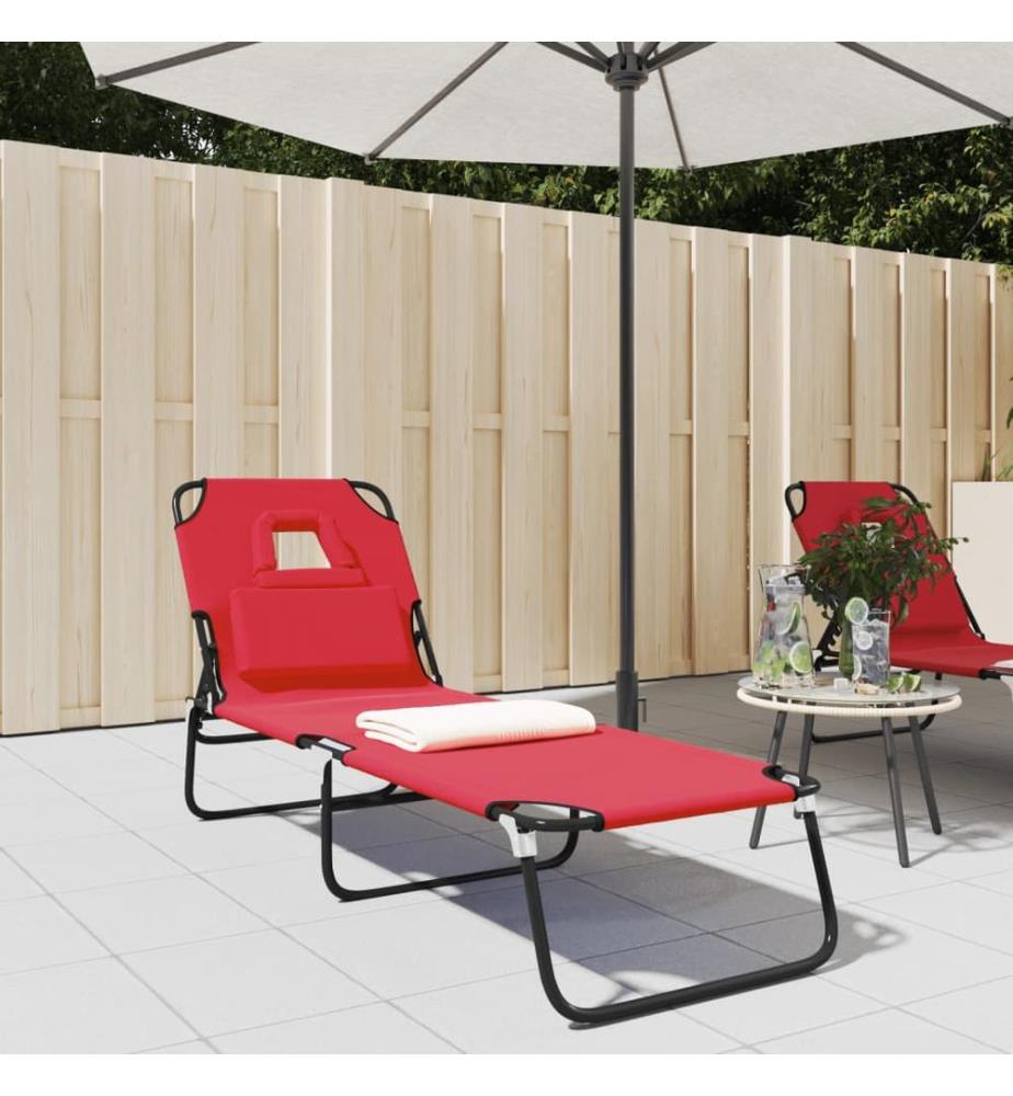 Chaise longue pliante rouge tissu oxford acier enduit de poudre