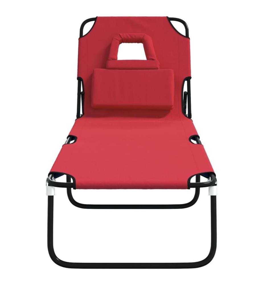 Chaise longue pliante rouge tissu oxford acier enduit de poudre