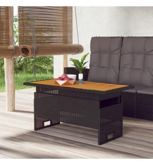 Table de jardin noir 100x50x43/63 cm acacia et résine tressée