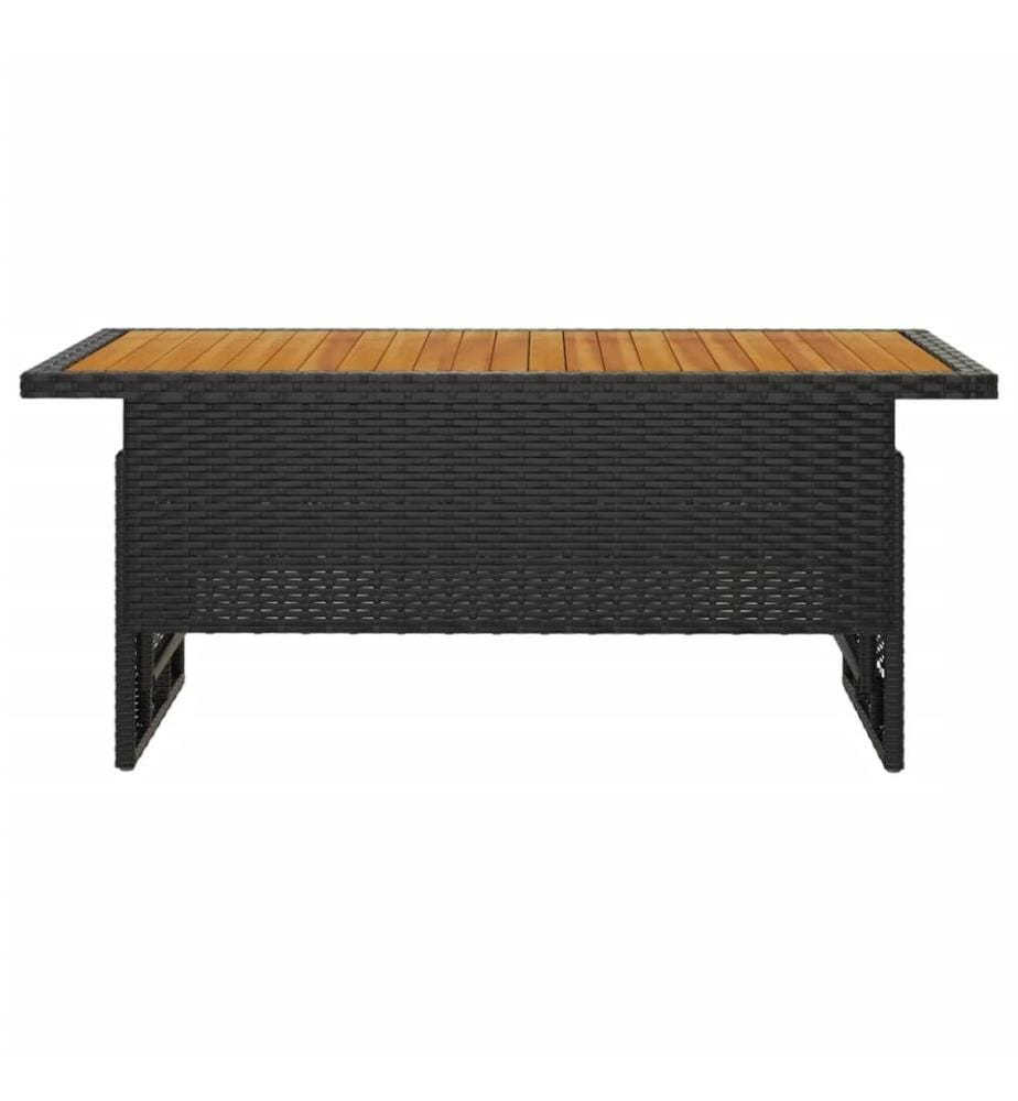 Table de jardin noir 100x50x43/63 cm acacia et résine tressée
