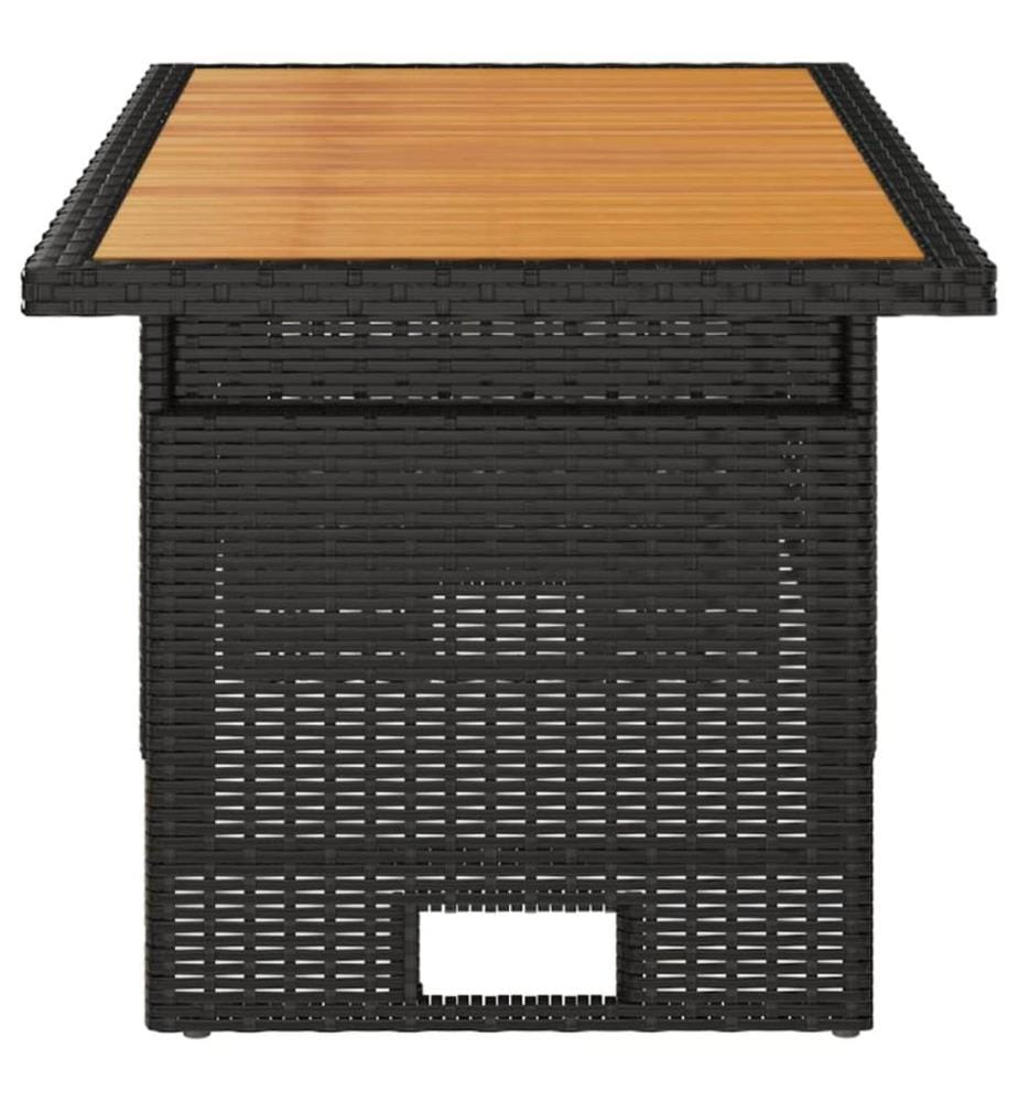Table de jardin noir 100x50x43/63 cm acacia et résine tressée