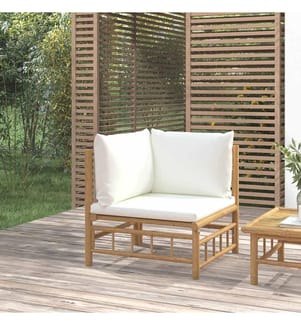 Canapé d'angle de jardin avec coussins blanc crème bambou