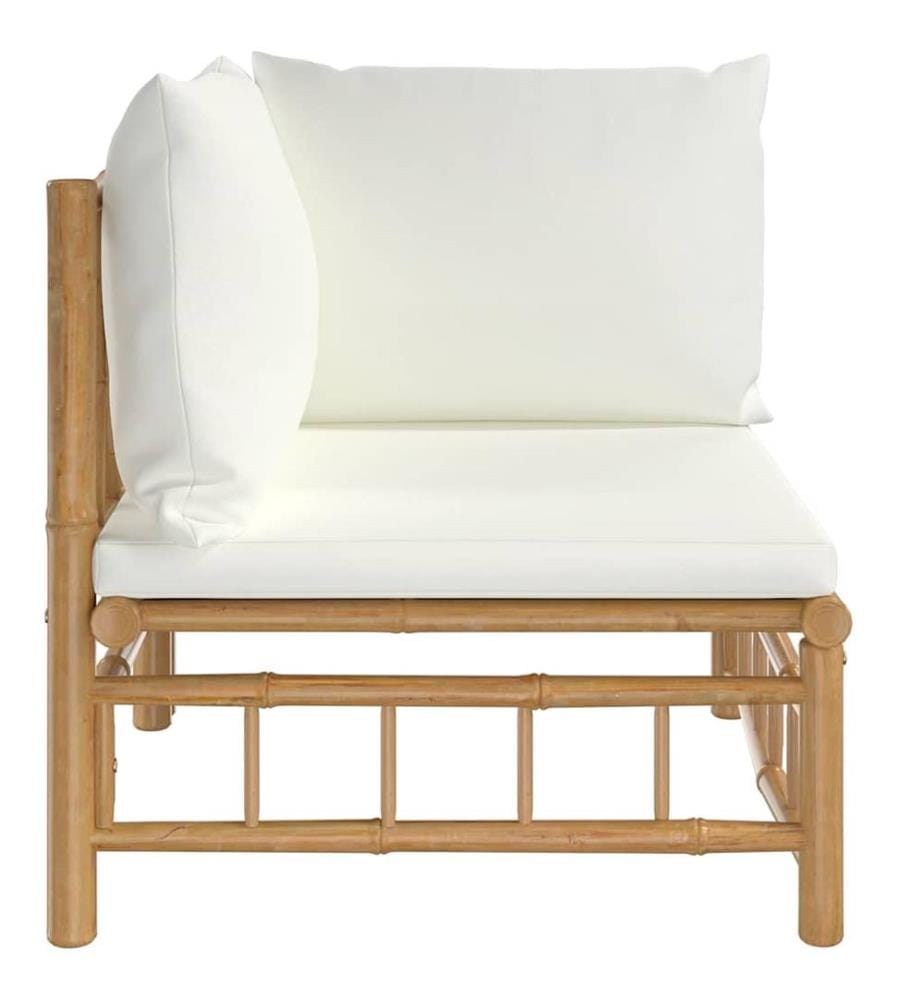 Canapé d'angle de jardin avec coussins blanc crème bambou
