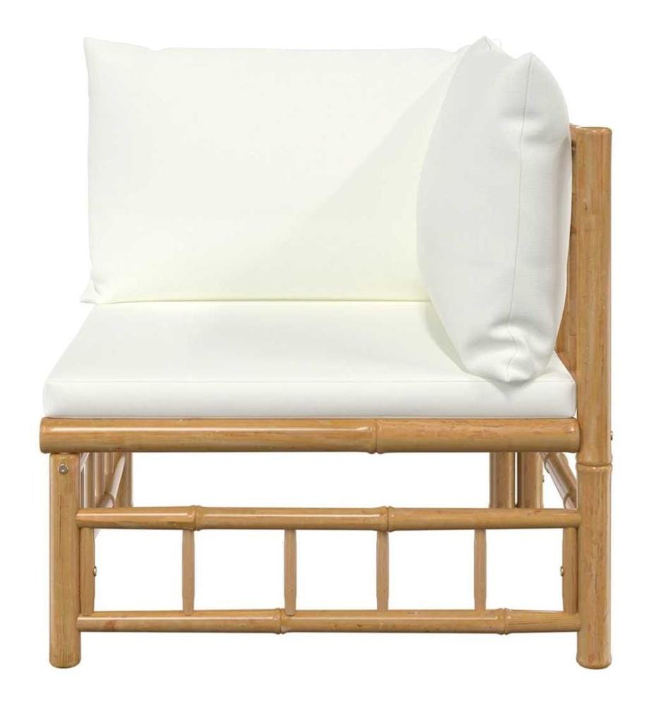 Canapé d'angle de jardin avec coussins blanc crème bambou