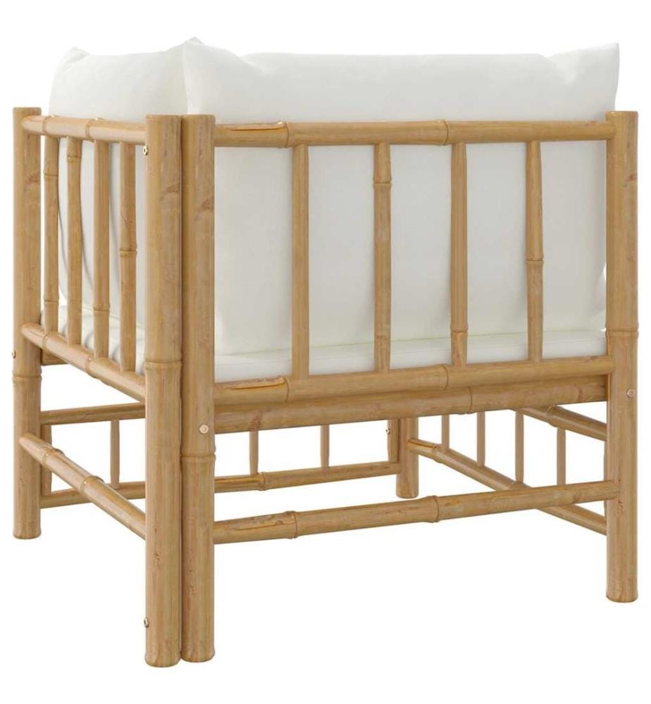 Canapé d'angle de jardin avec coussins blanc crème bambou