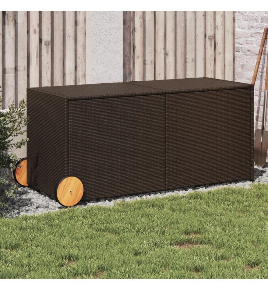 Gartentruhe mit Rollen Braun 283L Poly Rattan