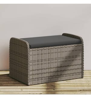 Banc de rangement avec coussin gris 80x51x52 cm résine tressée