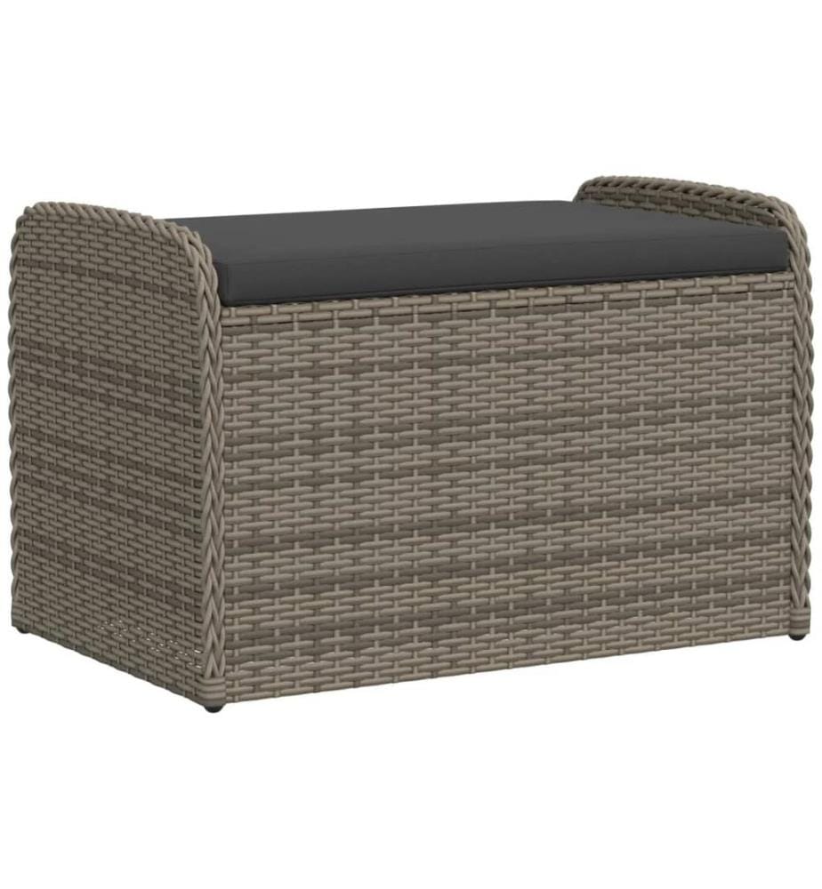 Banc de rangement avec coussin gris 80x51x52 cm résine tressée